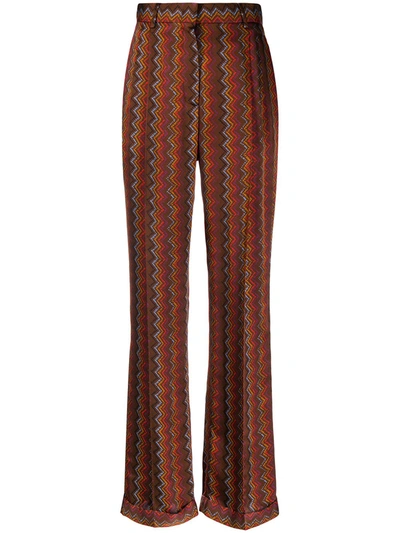Shop M Missoni Zig-zag Pattern Trousers In Brown ,red