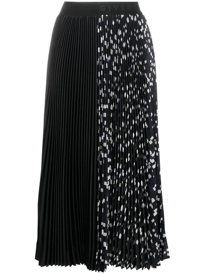 Shop Givenchy Pleated Logo Waistband Skirt In Black