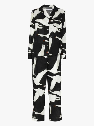 Shop Desmond & Dempsey Leda Swan Print Pyjamas In Black