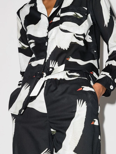 Shop Desmond & Dempsey Leda Swan Print Pyjamas In Black