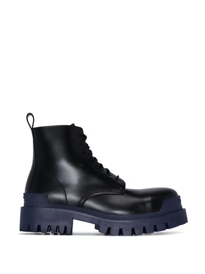 Shop Balenciaga Black Strike Leather Boots