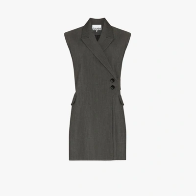 Shop Ganni Mélange Belted Suit Gilet In Grey