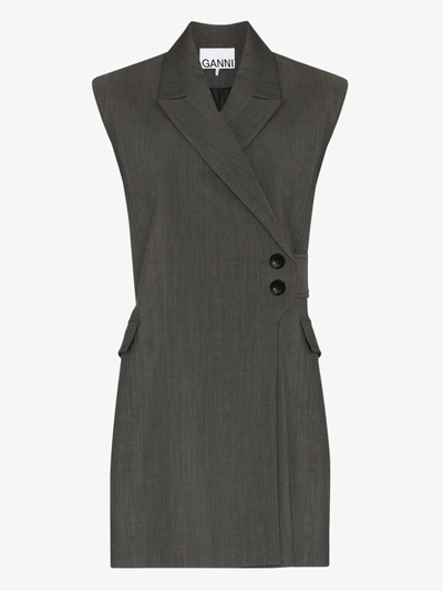 Shop Ganni Mélange Belted Suit Gilet In Grey