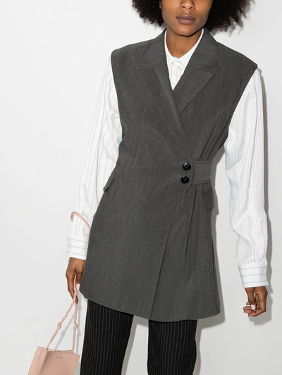 Shop Ganni Mélange Belted Suit Gilet In Grey