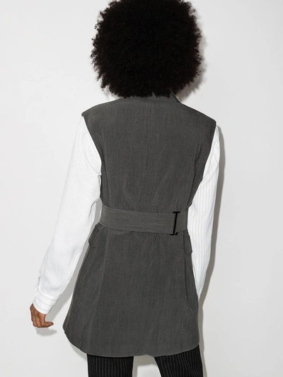 Shop Ganni Mélange Belted Suit Gilet In Grey