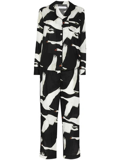 Shop Desmond & Dempsey Leda Swan Print Pajama Set In Black