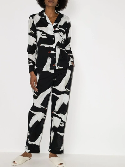 Shop Desmond & Dempsey Leda Swan Print Pajama Set In Black