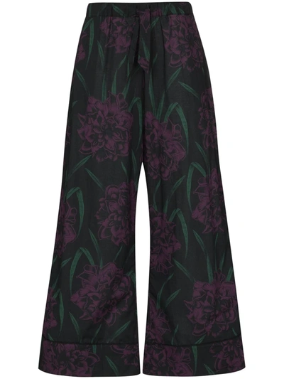 Shop Desmond & Dempsey Narcissus Wide-leg Pyjama Trousers In Black