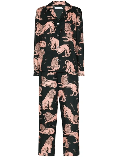Shop Desmond & Dempsey Lion Print Pajama Set In Green