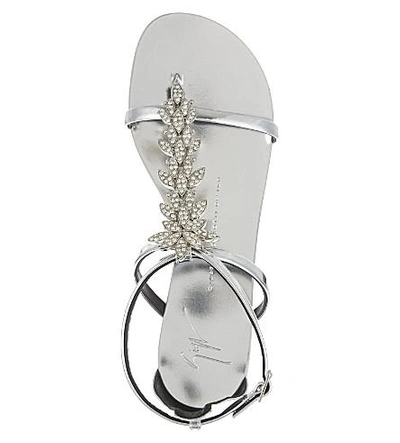 Shop Giuseppe Zanotti Marquisite Leather Gladiator Sandals In Silver