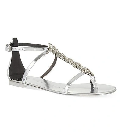 Shop Giuseppe Zanotti Marquisite Leather Gladiator Sandals In Silver