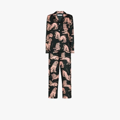 Shop Desmond & Dempsey Circe Lion Print Pyjamas In Green