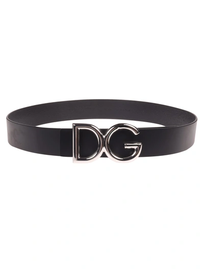 Shop Dolce & Gabbana Logo Buckle Belt In Black/palladium