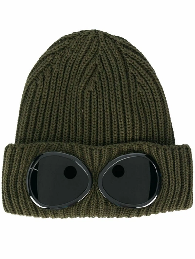 Shop C.p. Company Goggle Beanie In Green Wool In Verde