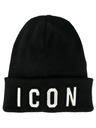 Shop Dsquared2 Black Wool Icon Beanie In Nero