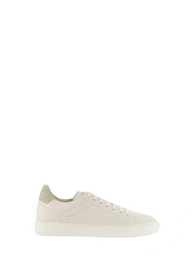 Shop Brunello Cucinelli Semi-glossy Calfskin Sneakers In Cream
