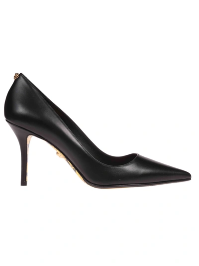 Shop Versace Pointed Toe Classic Pumps In Black/hot Gold
