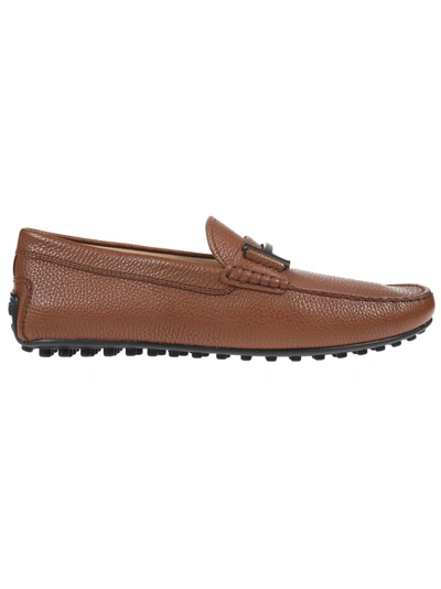 Shop Tod's Front Logo Slip-on Driving Shoes In Brown