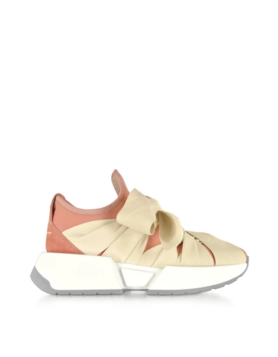 Shop Mm6 Maison Margiela Mm6 Maison Martin Margiela Pink Neoprene And Suede Ribbon Tied Sneakers