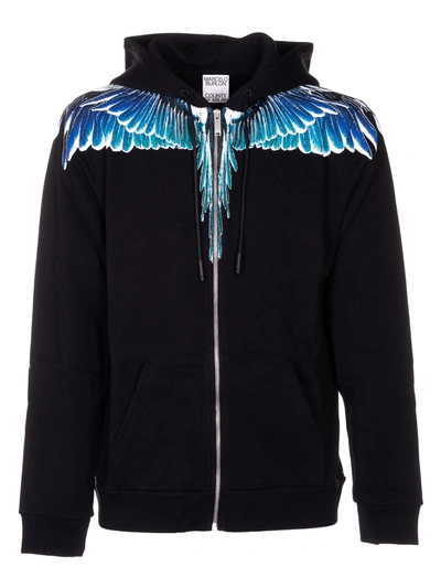 Shop Marcelo Burlon County Of Milan Wings Regular Hoodie In Black/turquoise