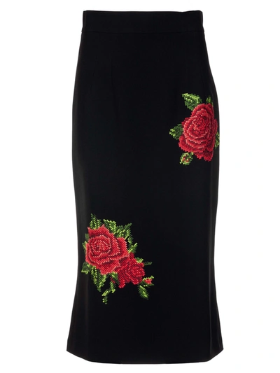 Shop Dolce & Gabbana Rose Knit Skirt In Black/red