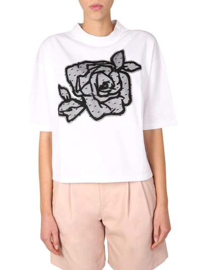 Shop Red Valentino T-shirt With Rose Embroidery In Bianco