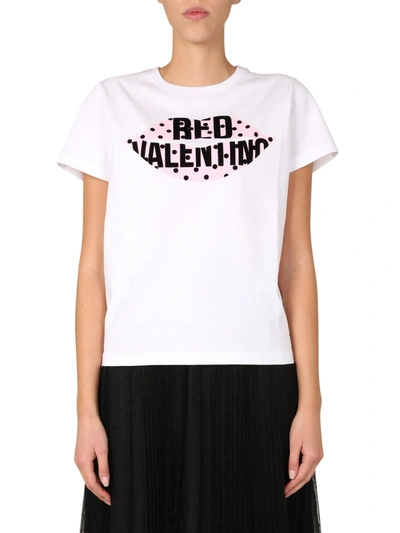 Shop Red Valentino T-shirt With Mouth Print In Bianco