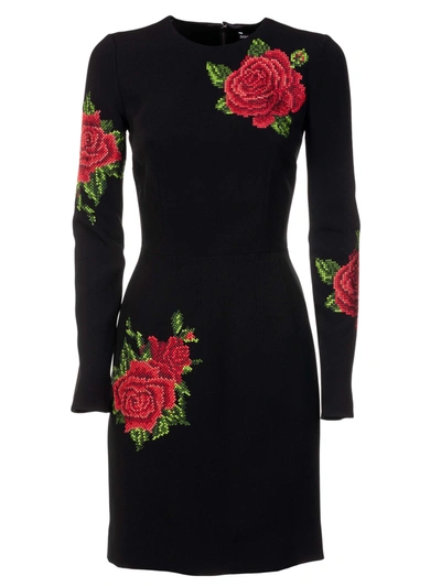 Shop Dolce & Gabbana Rose Knit Dress In Black/red