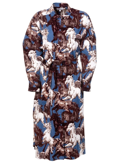 Shop Kenzo Horse All-over Print Dress In Blue/white