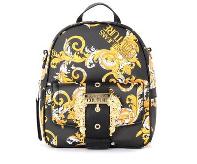 Shop Versace Jeans Couture Black Backpack With Baroque Print In Multicolor