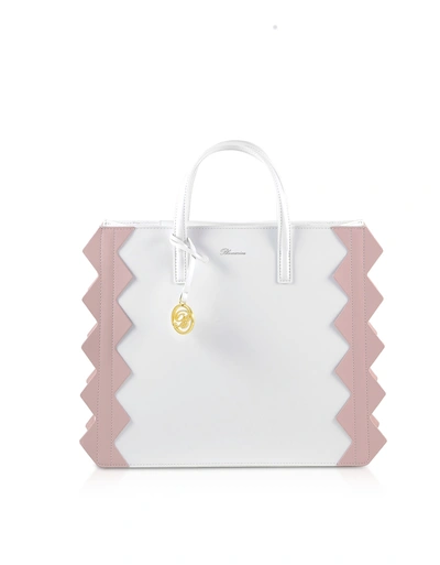 Shop Blumarine Color Block Zig-zag Tote Bag In White