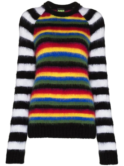 Shop Agr Stripe Pattern Knitted Jumper In Black
