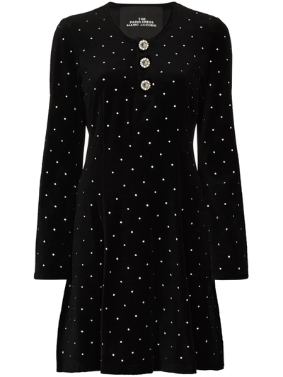 Shop The Marc Jacobs Crystal-embellished Velvet-effect Dress In Black
