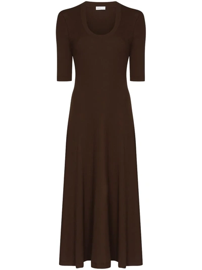 Shop Rosetta Getty Flared Midi Dress In Brown