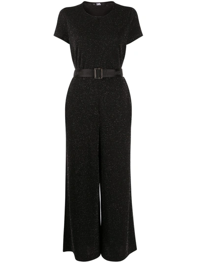 Shop Karl Lagerfeld Sparkle Wide-leg Jumpsuit In Black