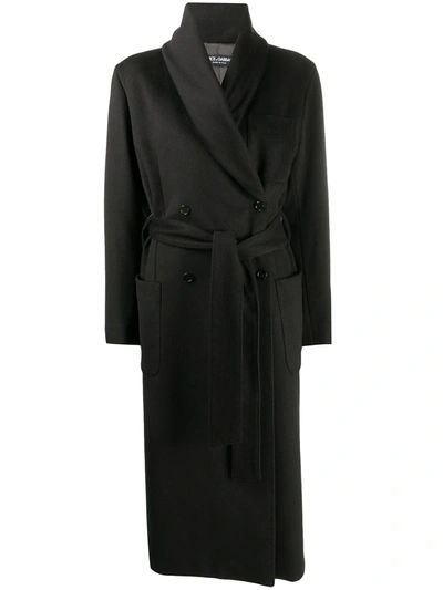 Shop Dolce & Gabbana Double-breasted Belted Cashmere Coat In Black