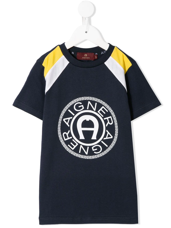 Aigner Logo Print Short Sleeve T Shirt In Blue Modesens