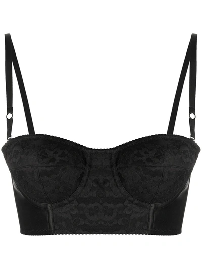 Shop Dolce & Gabbana Floral Lace Bustier Top In Black