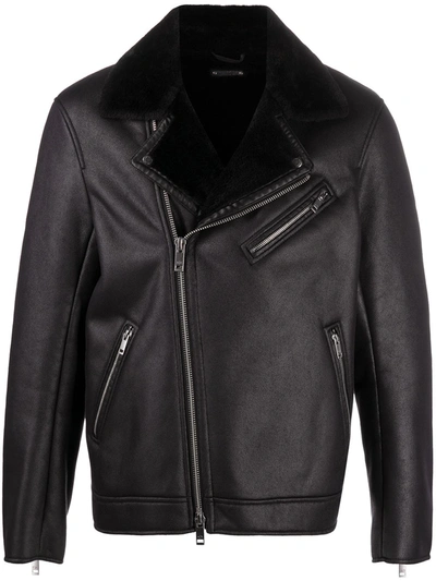 Shop Armani Exchange Zip-up Faux-leather Jacket In Black