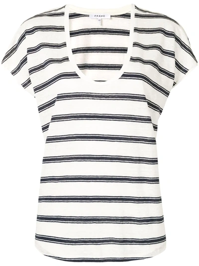 Shop Frame Striped Easy Scoop Linen T-shirt In White