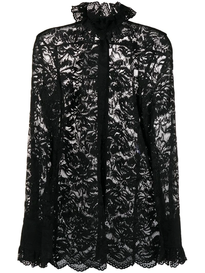 Shop Paco Rabanne Semi-sheer Lace Blouse In Black