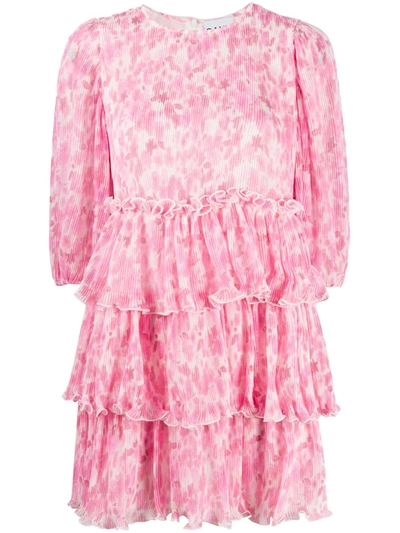 Shop Ganni Tiered Ruffle Dress In Pink