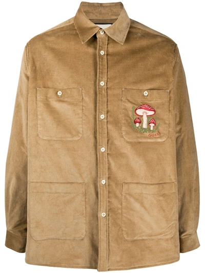 Shop Gucci Embroidered Mushroom Corduroy Jacket In Neutrals