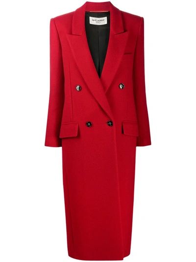 Shop Saint Laurent Double-breasted Midi Coat In Red