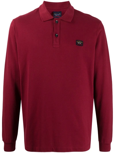 Shop Paul & Shark Logo-patch Long Sleeved Polo Shirt In Red