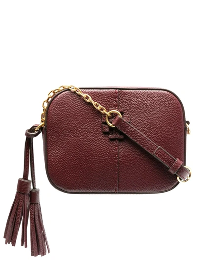 Shop Tory Burch Leather Cross-body Bag With Tassel Detail In Red