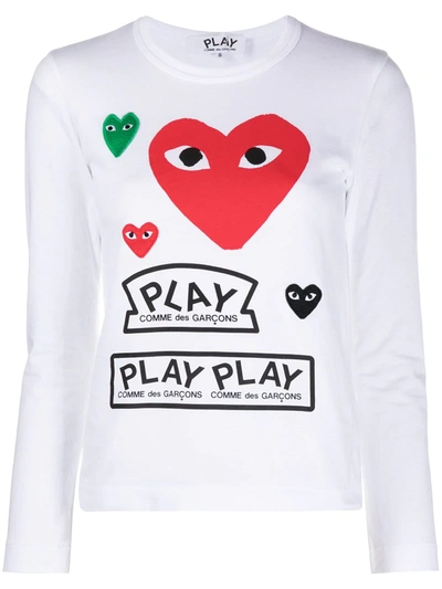Shop Comme Des Garçons Play Long-sleeved Multi-logo T-shirt In White
