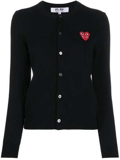 Shop Comme Des Garçons Play Overlapping Heart Wool Cardigan In Black