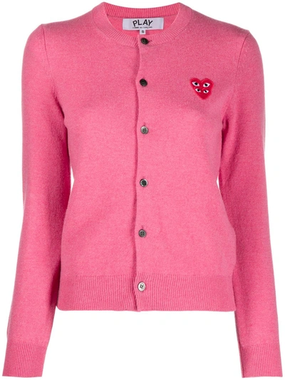 Shop Comme Des Garçons Play Overlapping Heart Wool Cardigan In Pink