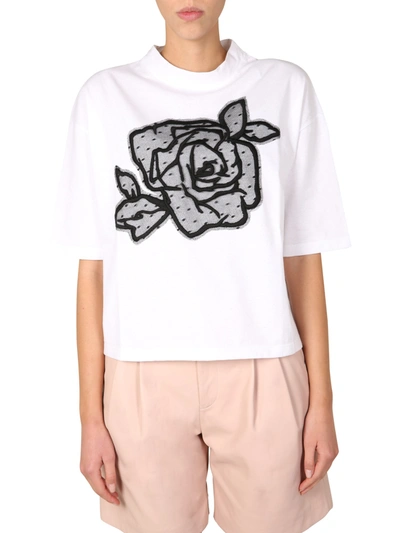 Shop Red Valentino T-shirt With Rose Embroidery In White